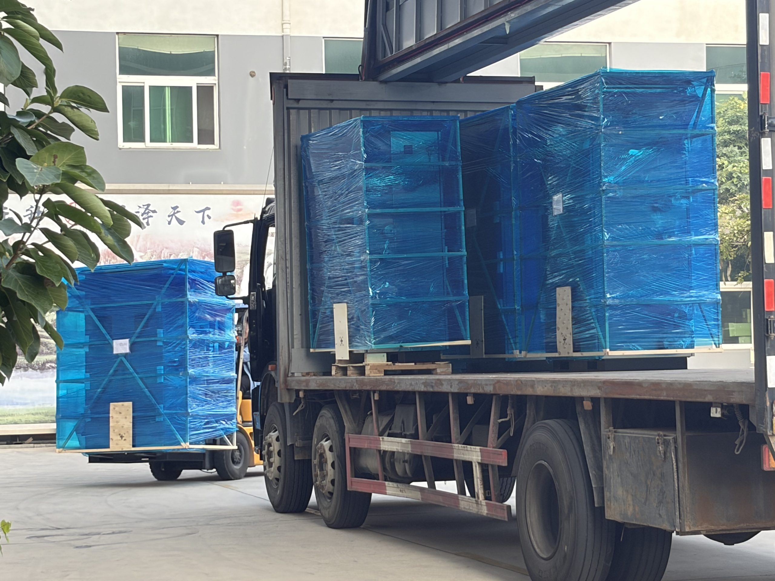Water monitoring cabinets packed in plywood crates for air shipment